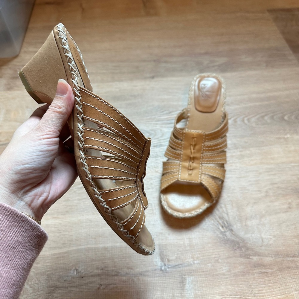 WHITE MT. | Leather Tan Brown Adelfa‎ Woven Wedge Sandals